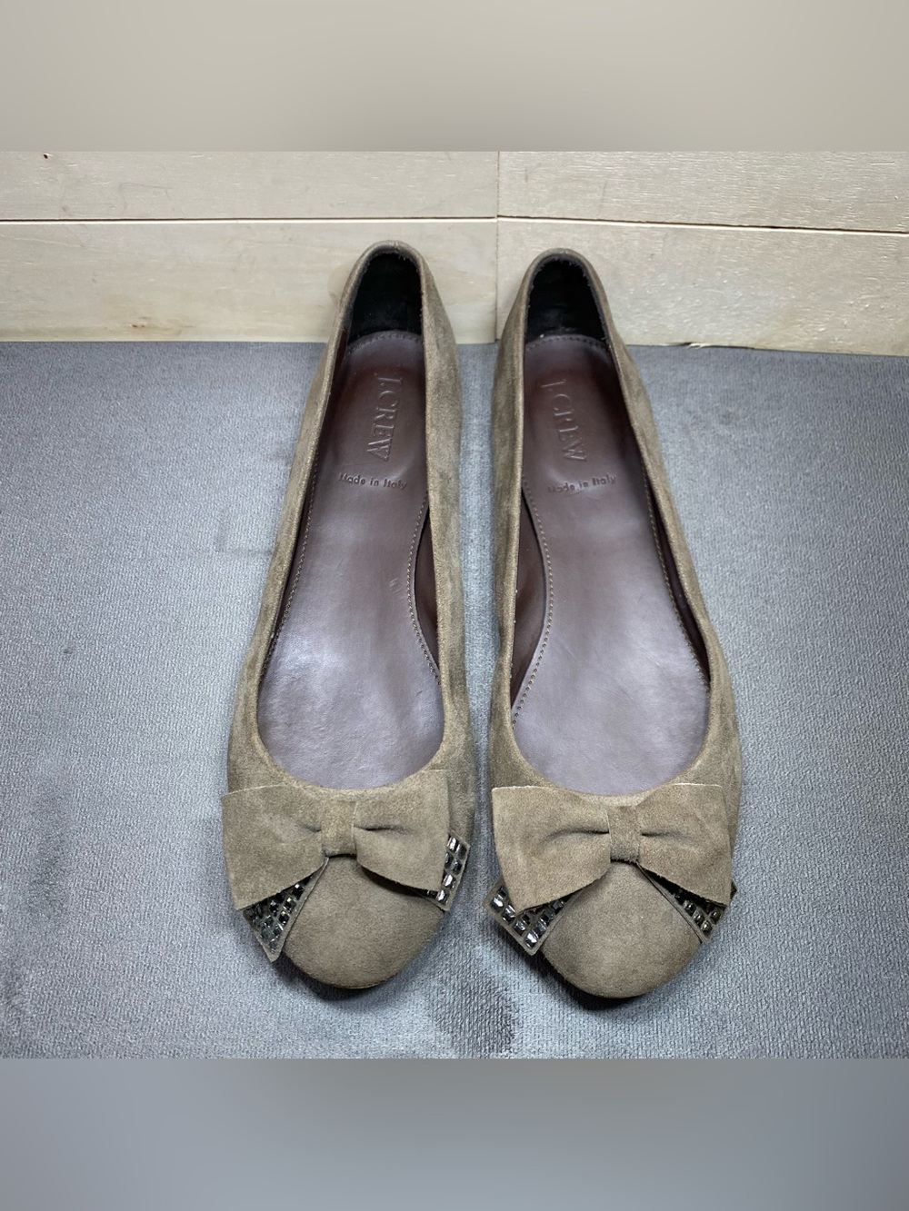 J Crew Ballet Flats Suede Leather Women's Size 8 Shoes Bow Slip-Ons - Picture 7 of 13